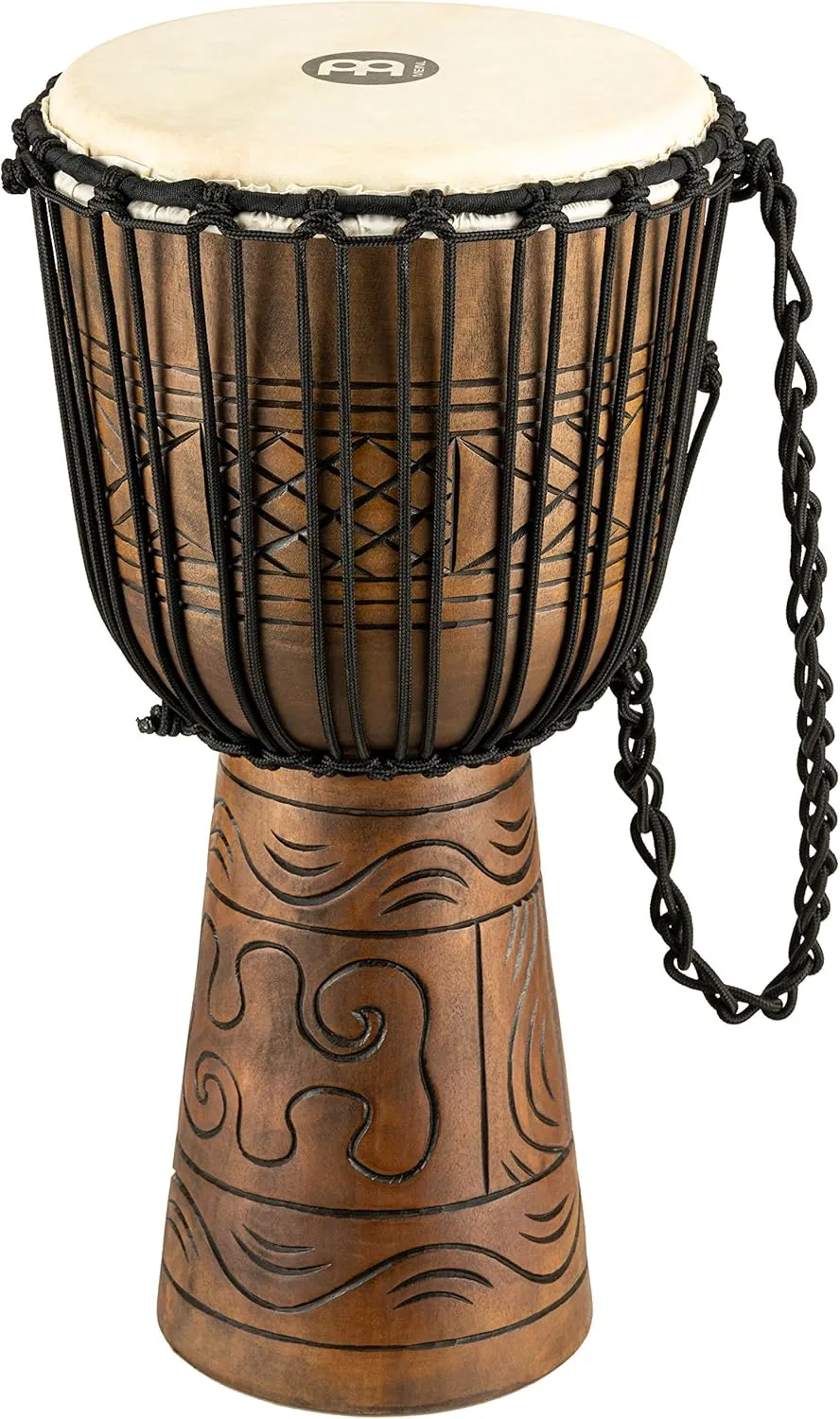 Meinl Percussion Tuned Djembe Hand Drum Circle Instrument, Carved Mahogany Headliner Series — NOT Made in China — African Mali Weave Ropes, 2-Year Warranty (HDJ17-L)