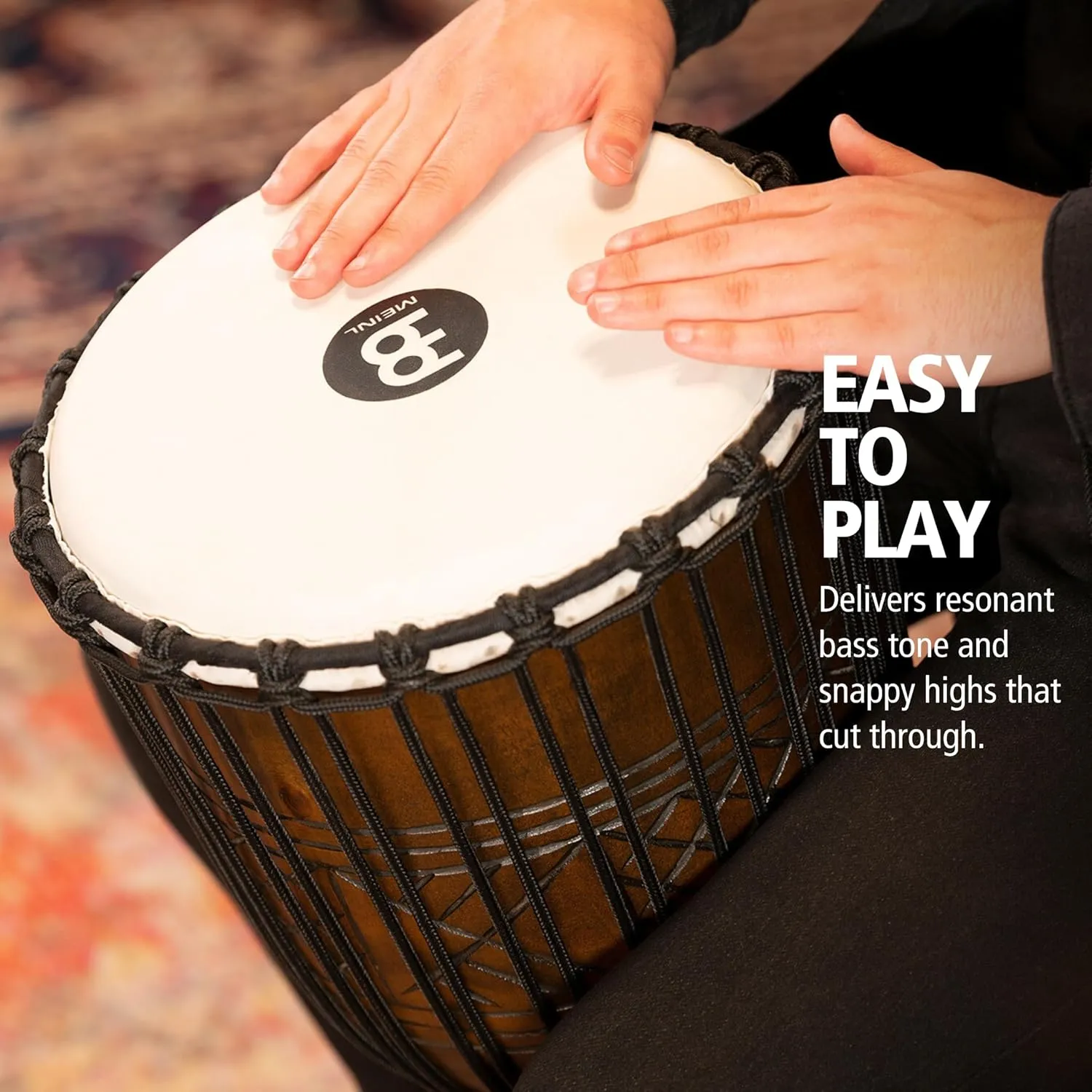Meinl Percussion Tuned Djembe Hand Drum Circle Instrument, Carved Mahogany Headliner Series — NOT Made in China — African Mali Weave Ropes, 2-Year Warranty (HDJ17-L)