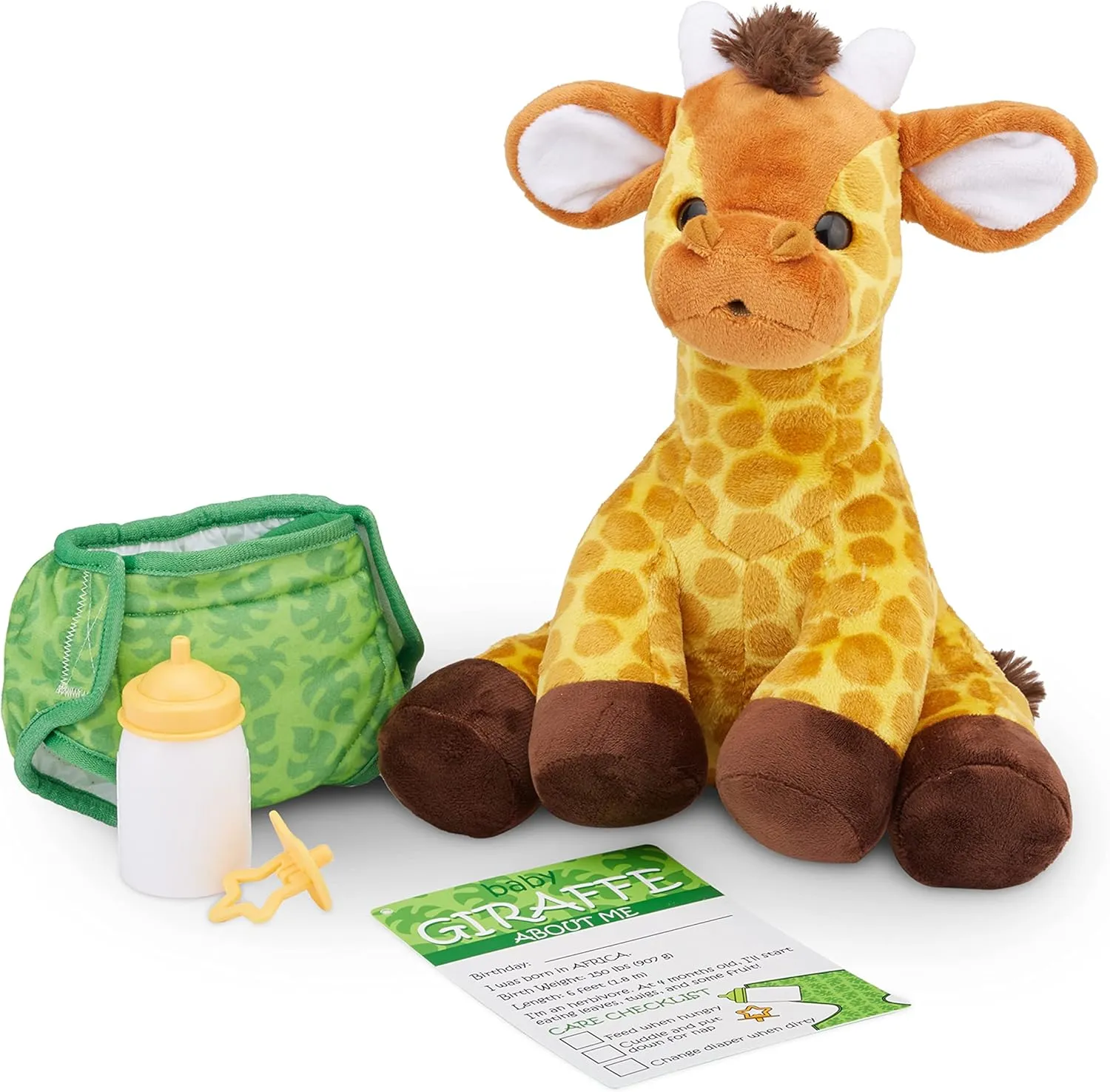 Melissa & Doug 11-Inch Baby Giraffe Plush Stuffed Animal with Pacifier, Diaper, Bottle