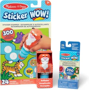 Melissa & Doug Sticker Wow!™ Tiger Bundle: 24-Page Activity Pad, Sticker Stamper, 500 Stickers, Arts and Crafts Fidget Toy Collectible Character