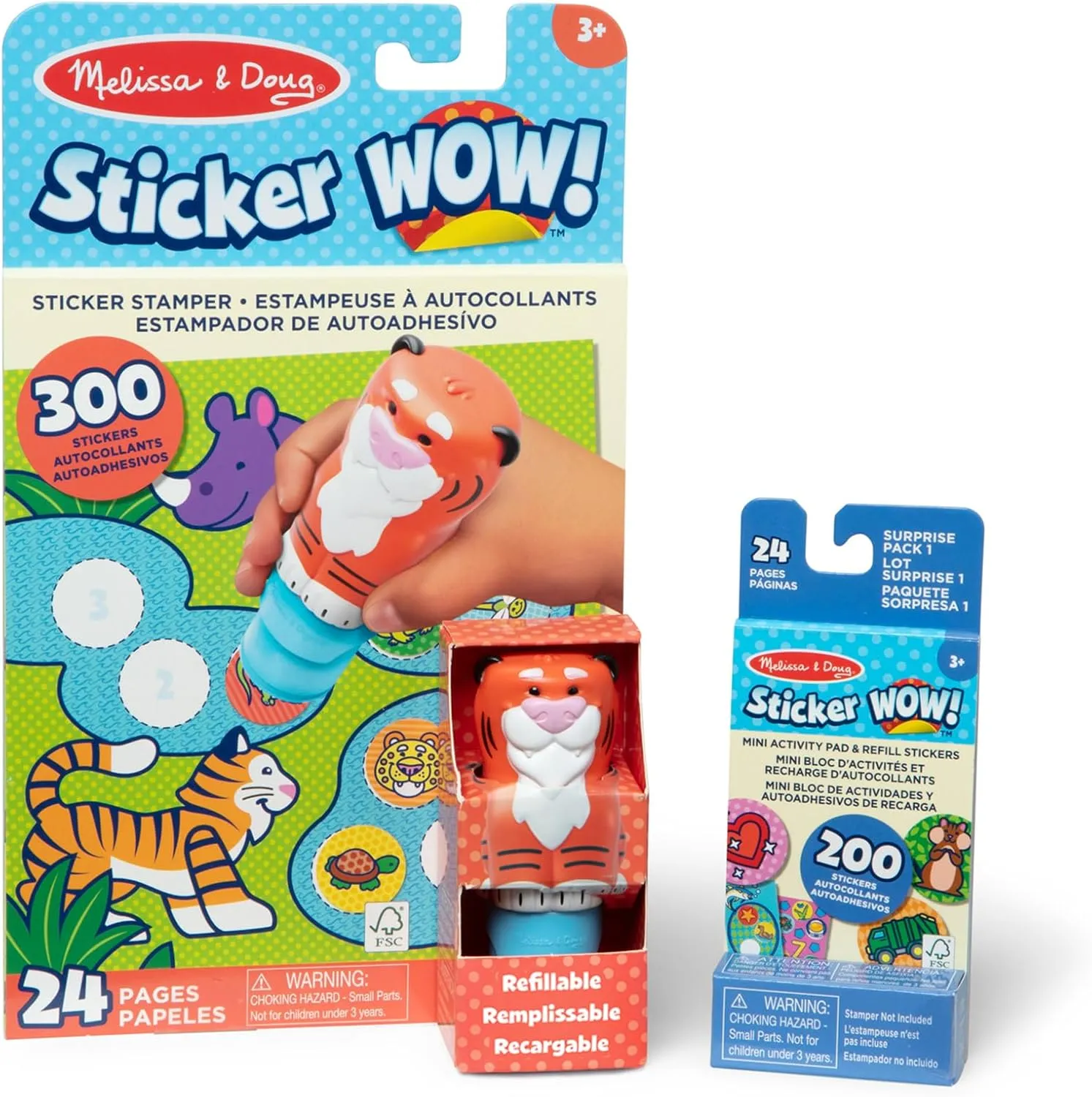 Melissa & Doug Sticker Wow!™ Tiger Bundle: 24-Page Activity Pad, Sticker Stamper, 500 Stickers, Arts and Crafts Fidget Toy Collectible Character