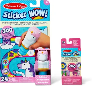 Melissa & Doug Sticker Wow!™ Unicorn Bundle: 24-Page Activity Pad, Sticker Stamper, 500 Stickers, Arts and Crafts Fidget Toy Collectible Character