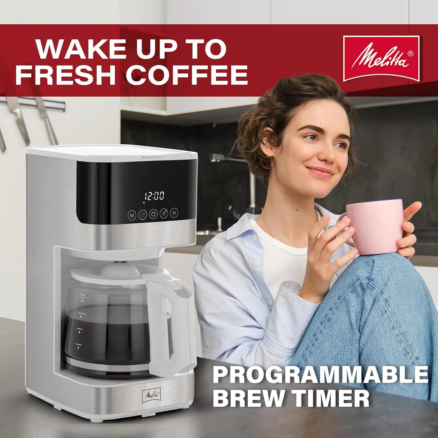 Melitta Aroma Tocco Glass Drip Coffee Maker | Programmable Coffee Machine | Glass Carafe Coffee Pot | 10 Cup Coffee Maker | Glass Touch Control Panel | Stainless Steel accented
