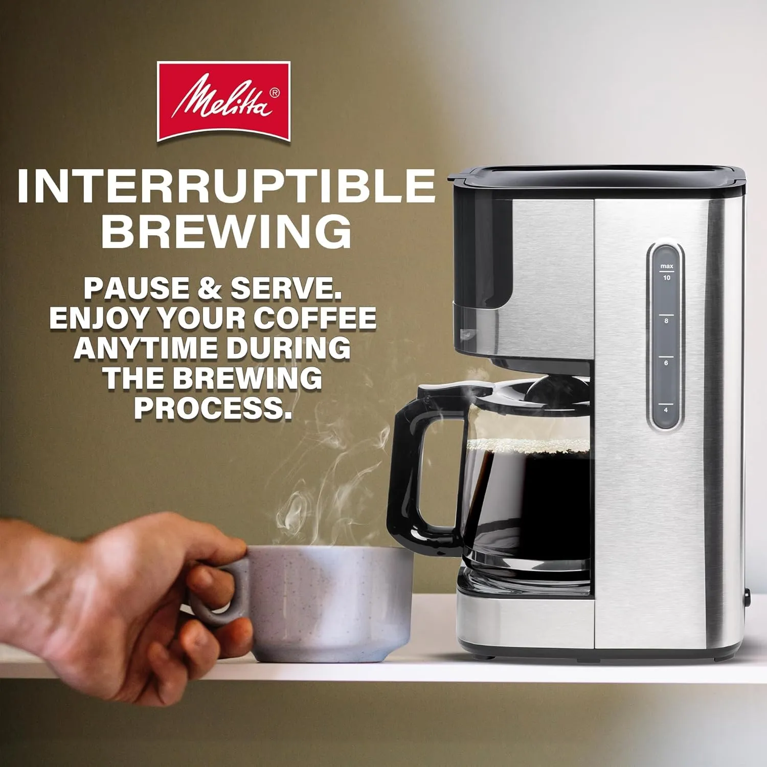 Melitta Aroma Tocco Glass Drip Coffee Maker | Programmable Coffee Machine | Glass Carafe Coffee Pot | 10 Cup Coffee Maker | Glass Touch Control Panel | Stainless Steel accented