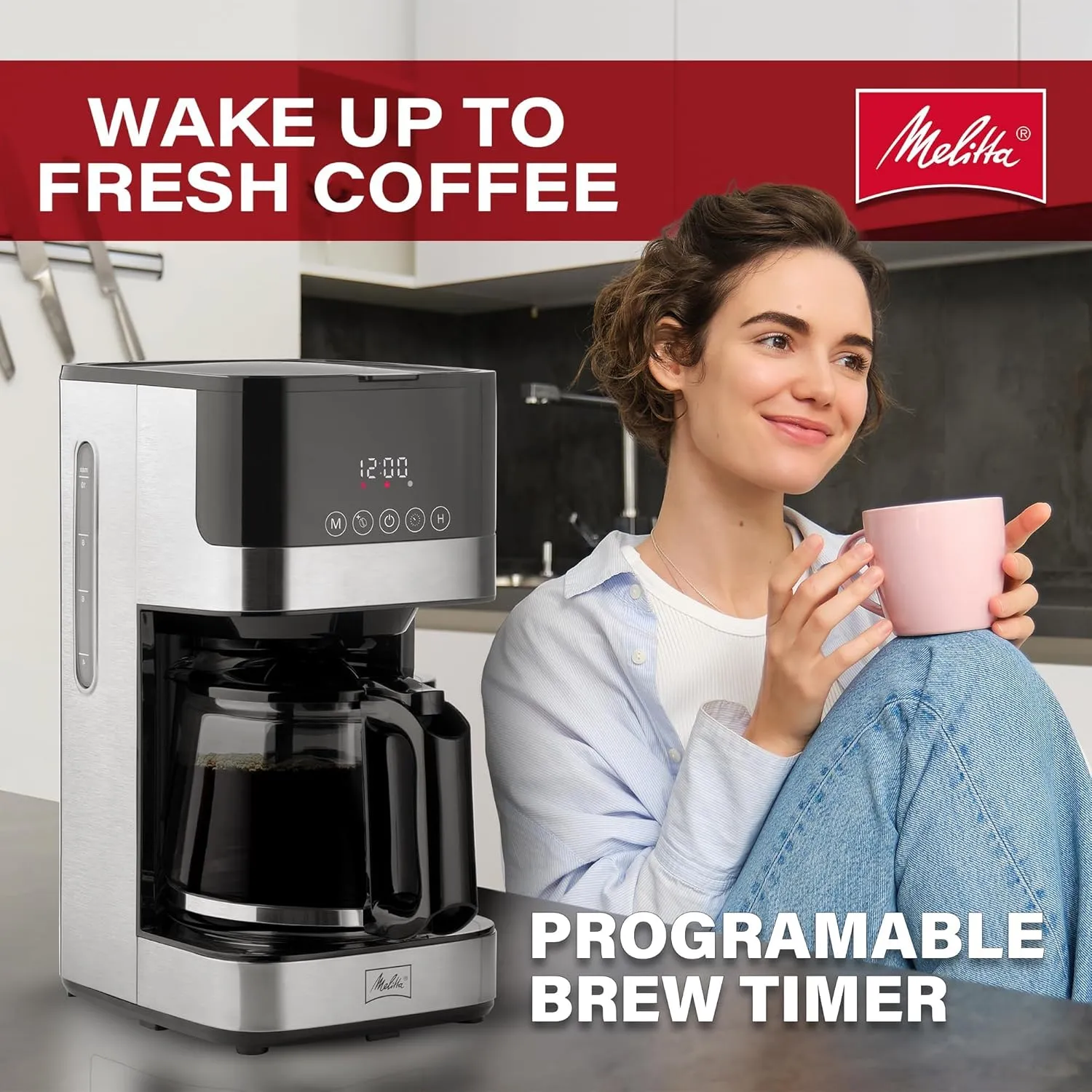 Melitta Aroma Tocco Glass Drip Coffee Maker | Programmable Coffee Machine | Glass Carafe Coffee Pot | 10 Cup Coffee Maker | Glass Touch Control Panel | Stainless Steel accented