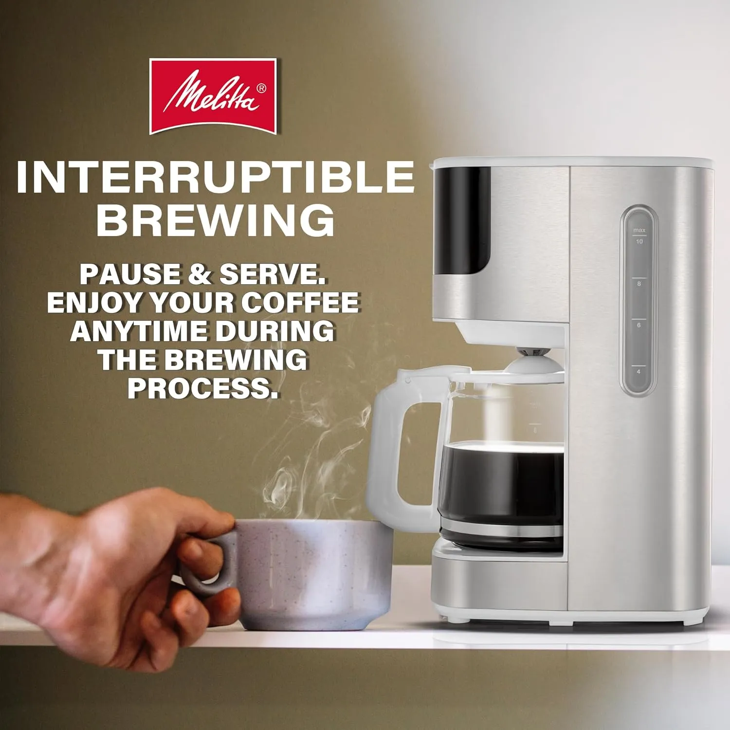 Melitta Aroma Tocco Glass Drip Coffee Maker | Programmable Coffee Machine | Glass Carafe Coffee Pot | 10 Cup Coffee Maker | Glass Touch Control Panel | Stainless Steel accented