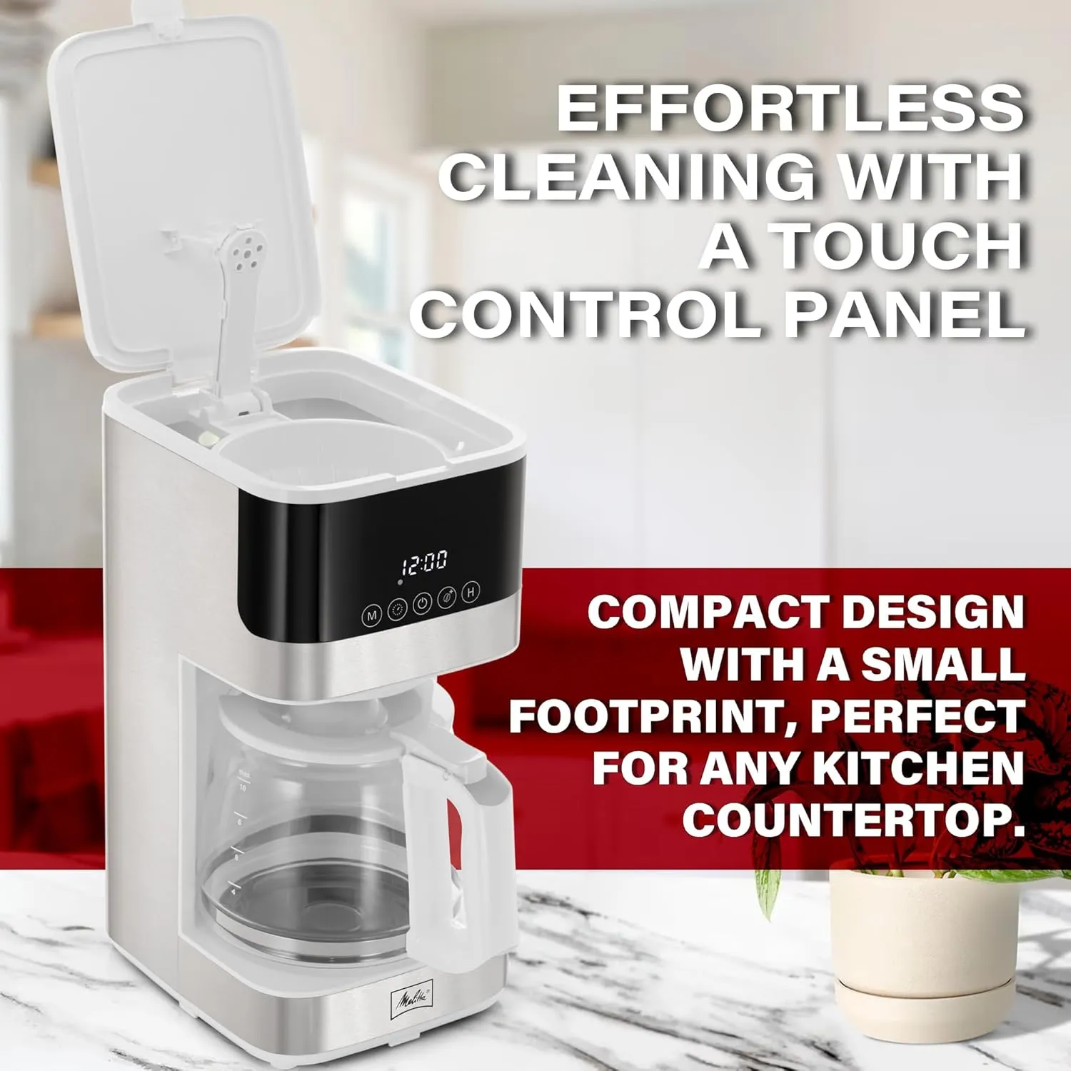 Melitta Aroma Tocco Glass Drip Coffee Maker | Programmable Coffee Machine | Glass Carafe Coffee Pot | 10 Cup Coffee Maker | Glass Touch Control Panel | Stainless Steel accented