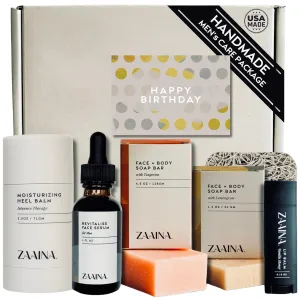 Men's Birthday Care Package with Birthday Card - Luxury Skincare Gift Set for Men - Men's Body Self Care Kit, Spa Basket Relaxing Birthday Gift, Men's Skin Care Routine Kit - by ZAAINA