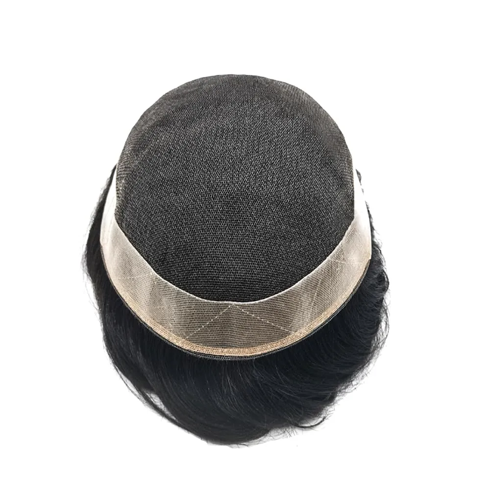 Mens Toupee Human Hair French Lace Hair Pieces For Men Toupee For Men Hair System 100% Human Hair Replacement System For Men Hair Pieces 7x10 100% light to Medium density#1B20 1B# OFF BLACK 20% GREY