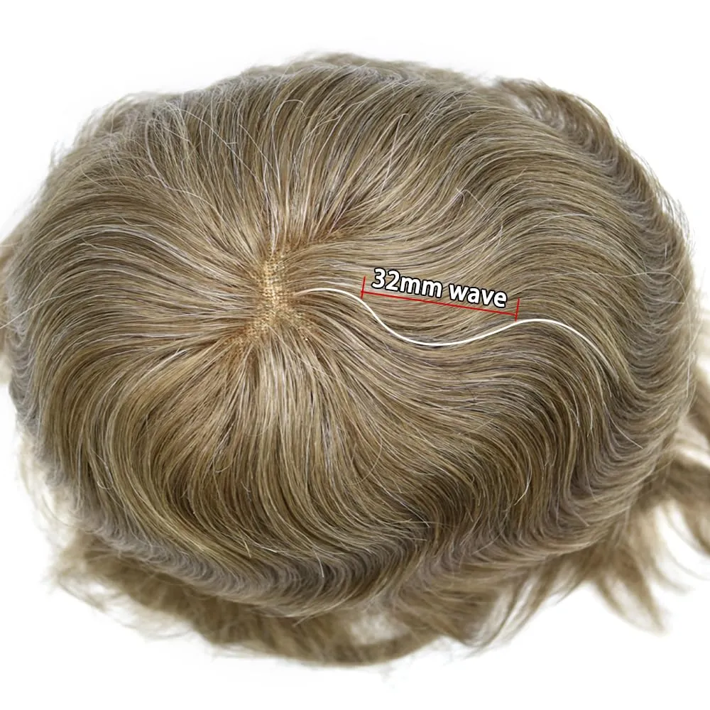 Mens Toupee Human Hair French Lace Hair Pieces For Men Toupee For Men Hair System 100% Human Hair System For Men Hair Pieces 6x8 100% light to Medium density#1720 17# DARK ASH BLONDE 20% GREY