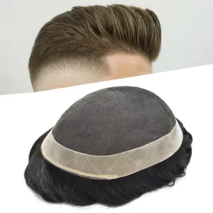 Mens Toupee Human Hair French Lace Hair Pieces For Men Toupee For Men Hair System 100% Human Hair System For Men Hair Pieces 6x8 100% light to Medium density#1720 17# DARK ASH BLONDE 20% GREY