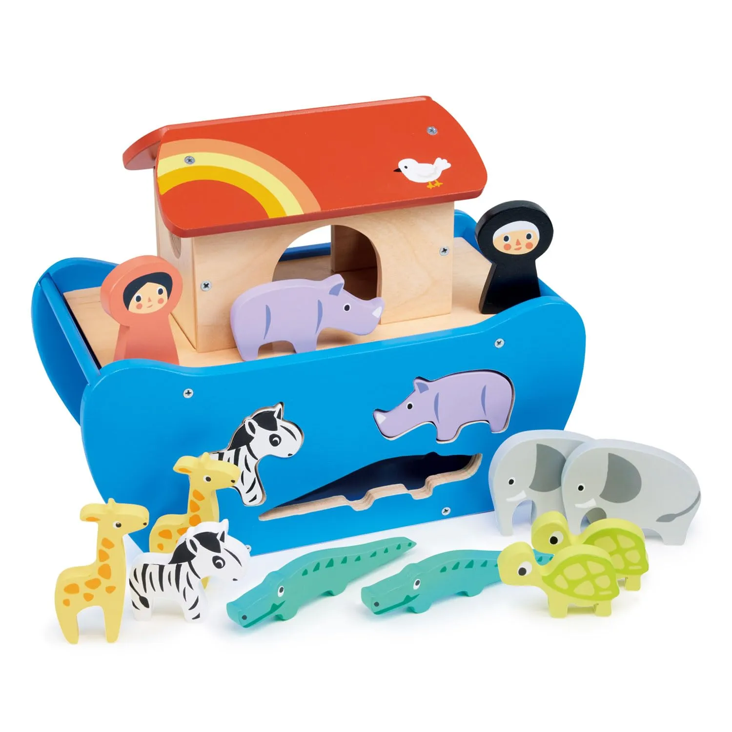 Mentari Toys - Shape Sorting Animal Ark - 14pc Wooden Shape Sorting Boat - Montessori Activity Toy for Toddlers - Boost Fine Motor Skills and Shape Recognition - Educational Toy - Age 2 