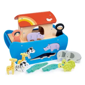Mentari Toys - Shape Sorting Animal Ark - 14pc Wooden Shape Sorting Boat - Montessori Activity Toy for Toddlers - Boost Fine Motor Skills and Shape Recognition - Educational Toy - Age 2 