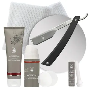 MÜHLE Enthusiast Straight Razor Shaving Bundle – Premium Shave with Sandalwood Shaving Cream, Aftershave Balm, and Styptic Pencil for a Smooth, Comfortable Shave