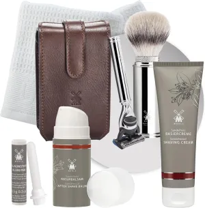 MÜHLE Luxury Travel Shaving Bundle - Silvertip Fibre Razor, Sandalwood Shaving Cream & Balm, and Alum Styptic Pencil for a Smooth, Refreshing Shave