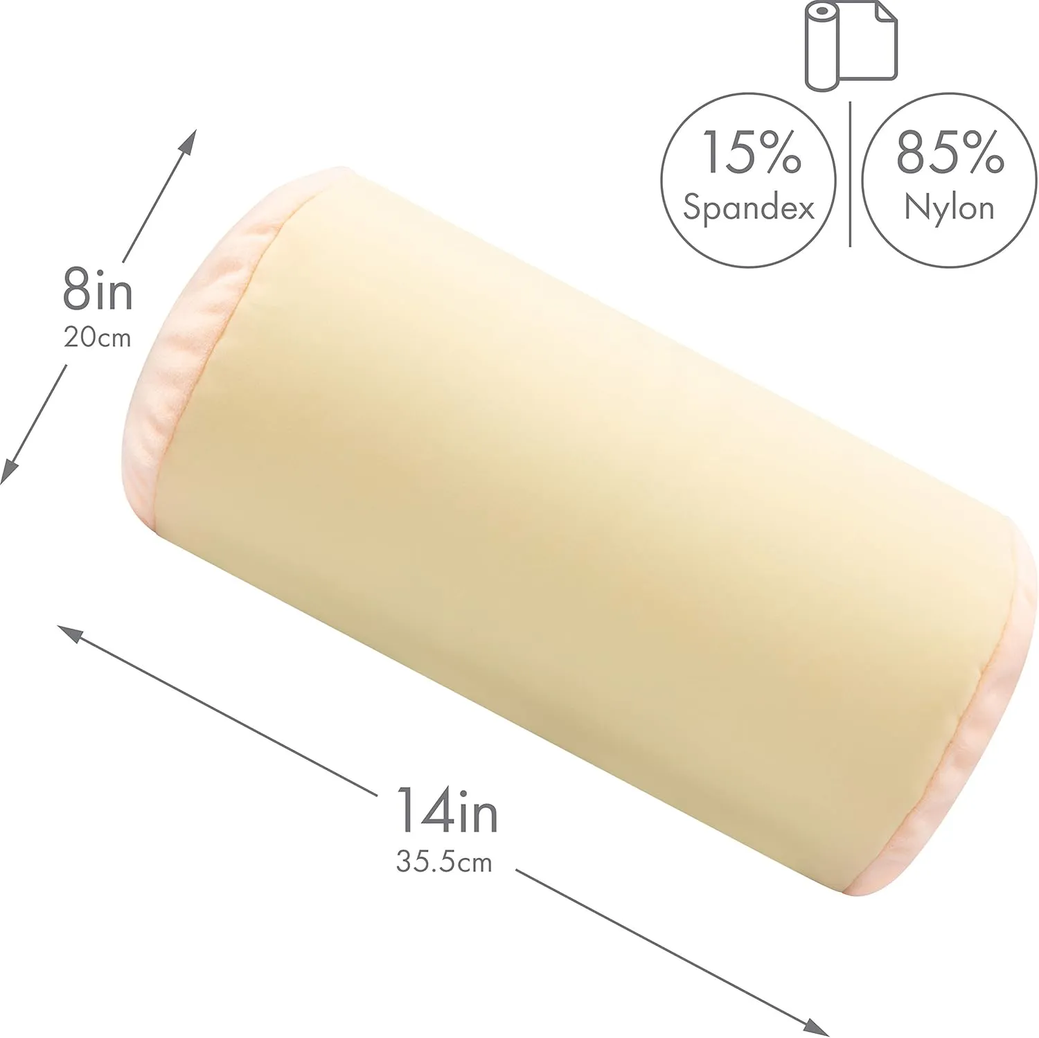 Microbead Bolster Neck Roll Pillow, Gently Body, Head, Neck & Shoulders No Pain Rest, Relax Sleep - Silky Feel Prevent Wrinkles & Hair Breakage - Lightweight Cylinder Tube, 14" x 8", Off White Cream