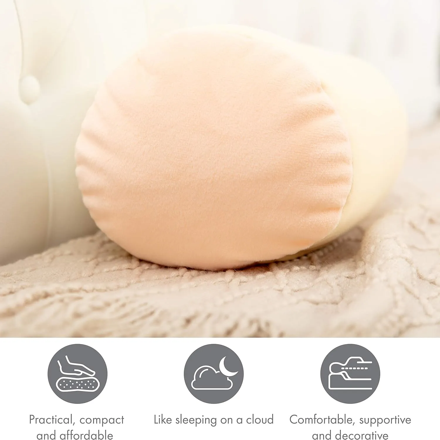 Microbead Bolster Neck Roll Pillow, Gently Body, Head, Neck & Shoulders No Pain Rest, Relax Sleep - Silky Feel Prevent Wrinkles & Hair Breakage - Lightweight Cylinder Tube, 14" x 8", Off White Cream