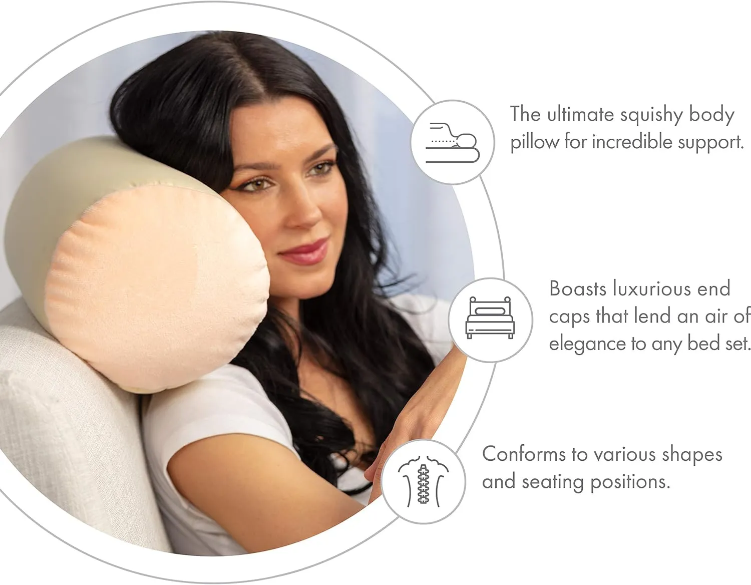 Microbead Bolster Neck Roll Pillow, Gently Body, Head, Neck & Shoulders No Pain Rest, Relax Sleep - Silky Feel Prevent Wrinkles & Hair Breakage - Lightweight Cylinder Tube, 14" x 8", Off White Cream