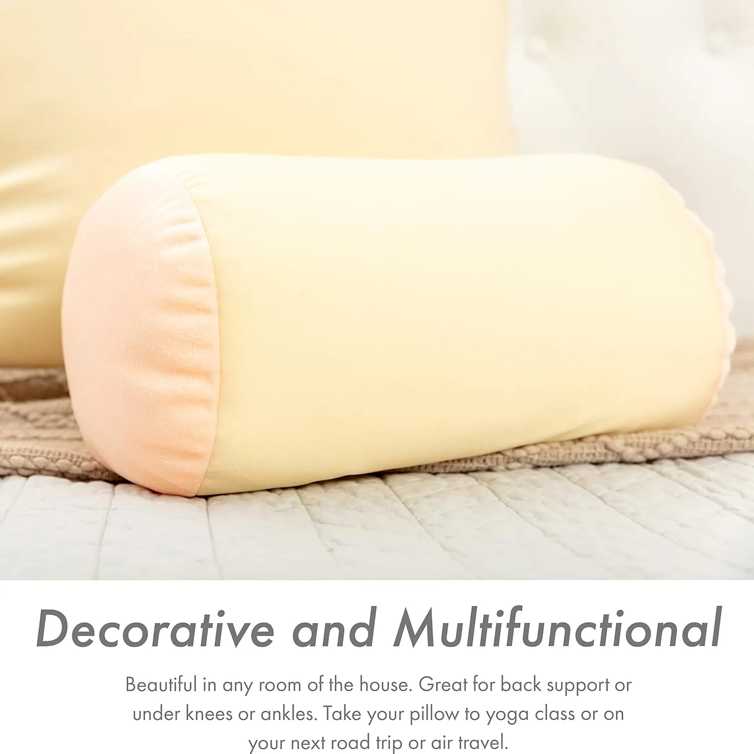 Microbead Bolster Neck Roll Pillow, Gently Body, Head, Neck & Shoulders No Pain Rest, Relax Sleep - Silky Feel Prevent Wrinkles & Hair Breakage - Lightweight Cylinder Tube, 14" x 8", Off White Cream