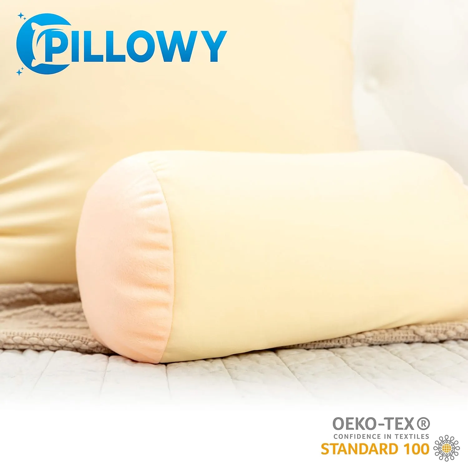 Microbead Bolster Neck Roll Pillow, Gently Body, Head, Neck & Shoulders No Pain Rest, Relax Sleep - Silky Feel Prevent Wrinkles & Hair Breakage - Lightweight Cylinder Tube, 14" x 8", Off White Cream