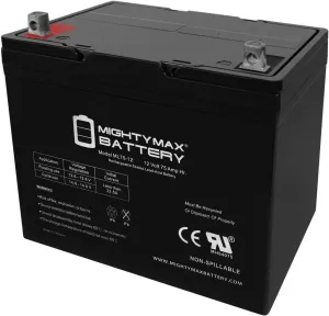 Mighty Max Battery ML75-12 - 12 Volt 75 AH, Nut and Bolt (NB) Terminal, Rechargeable SLA AGM Battery