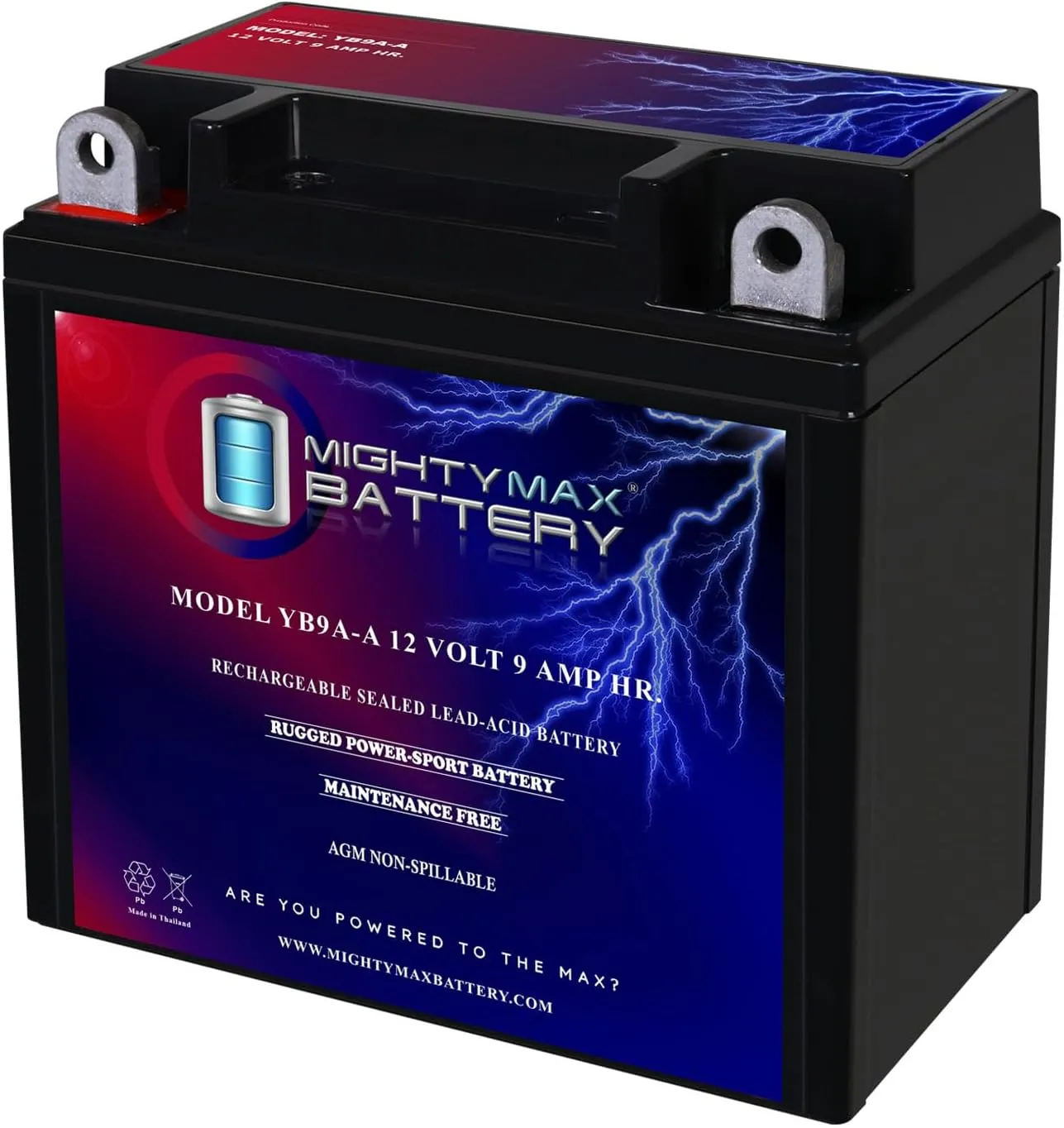 Mighty Max Battery YB9A-A -12 Volt 9 AH, 130 CCA, Rechargeable Maintenance Free SLA AGM Motorcycle Battery