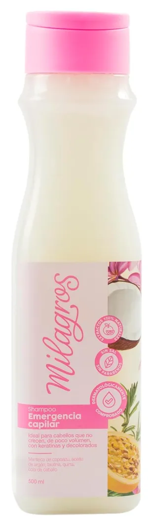 Milagros Shampoo Emergencia Capilar Colombian Hair Care Products for Natural Growth, Strengthening, and Repair Set of 1, 100% Natural