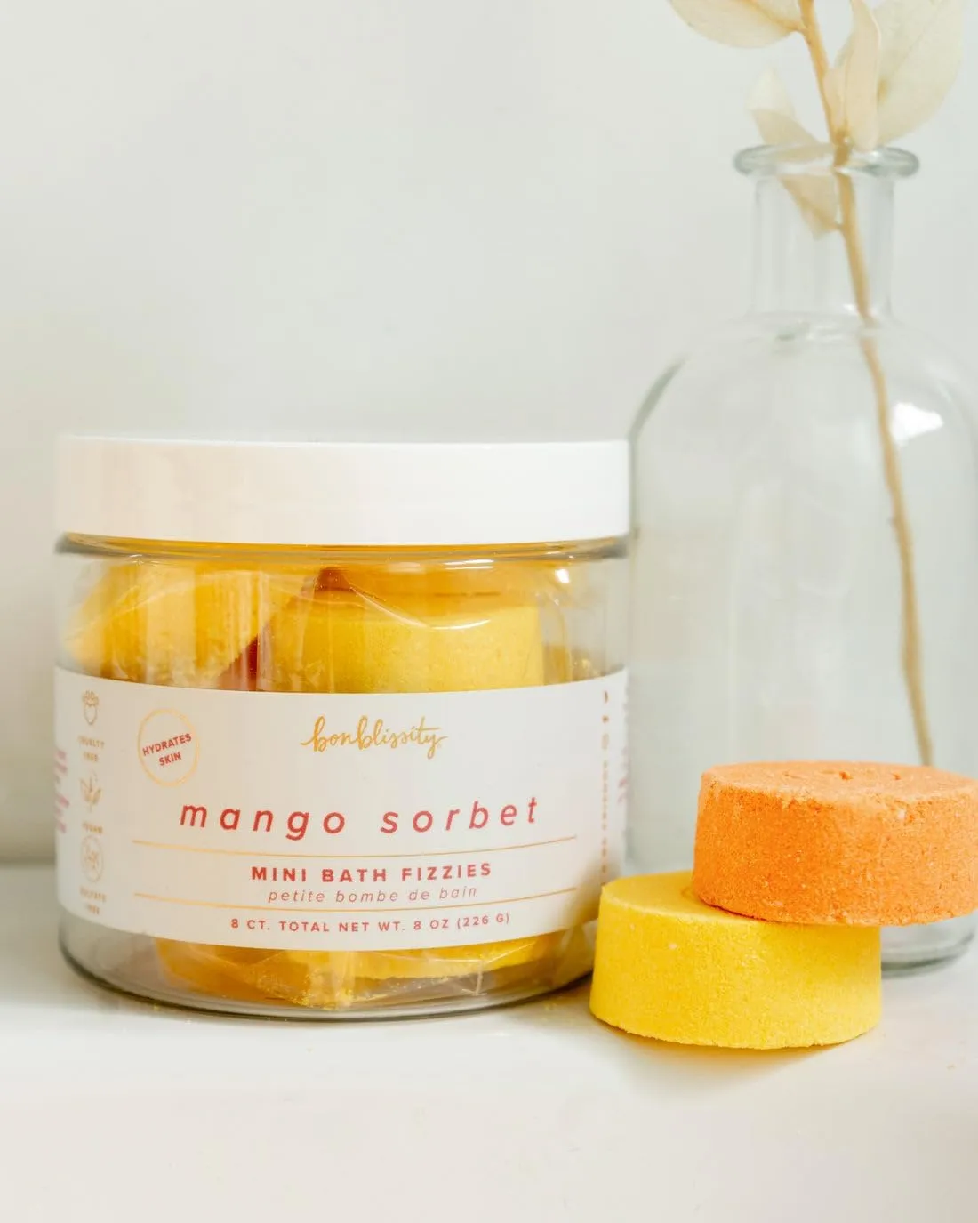Mini Bath Bombs for Women, 8 pcs - Mango Sorbet Scented Fizzies, Multipurpose Moisturizing Bath Bomb, Shower Steamer, or Foot Soak, Home Aromatherapy with Hydrating Natural Oils