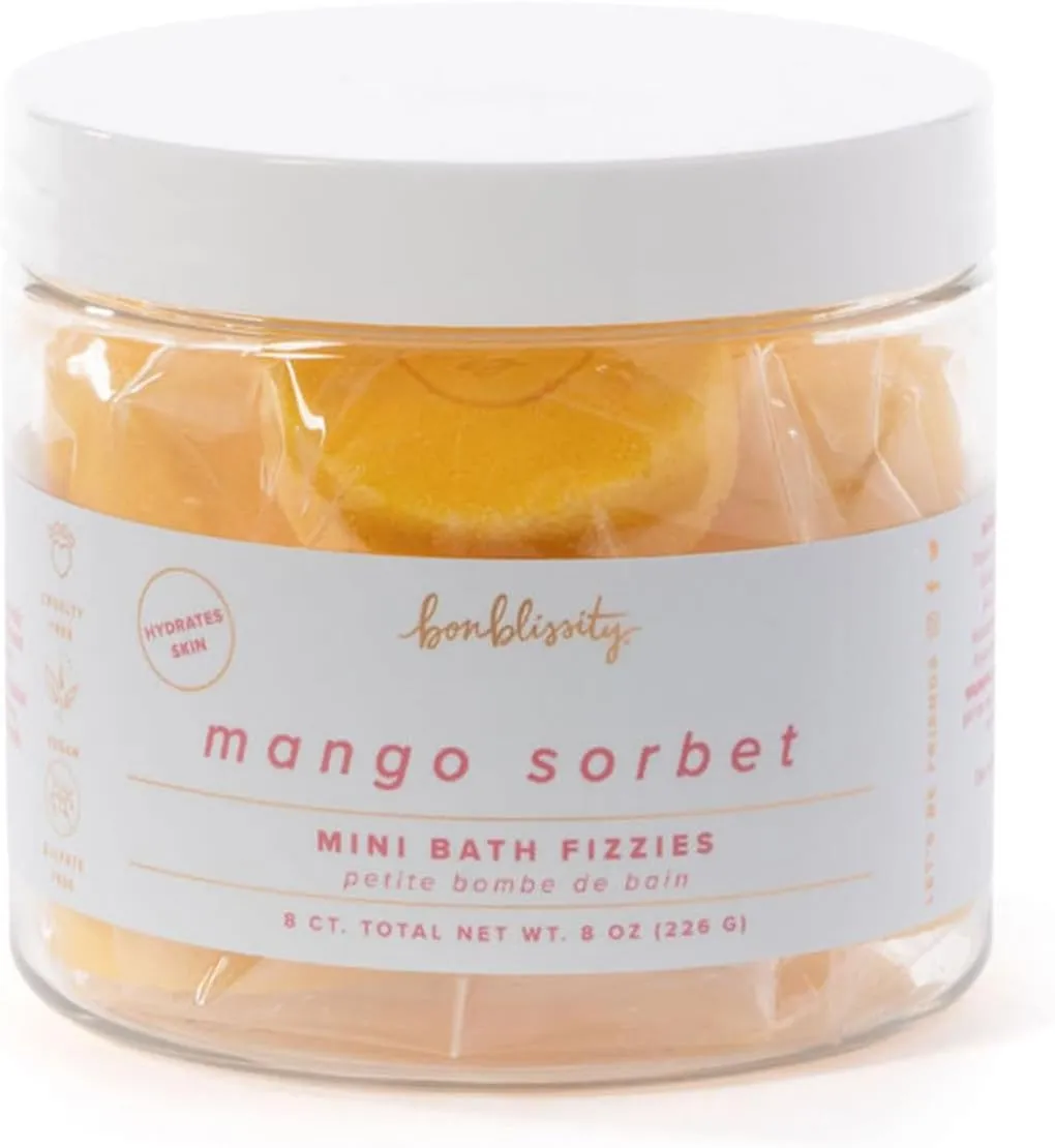 Mini Bath Bombs for Women, 8 pcs - Mango Sorbet Scented Fizzies, Multipurpose Moisturizing Bath Bomb, Shower Steamer, or Foot Soak, Home Aromatherapy with Hydrating Natural Oils