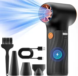 Mini Electric Air Duster,320000RPM Powerful Blower Turbo with High Speed Fan,3 Adjustable Rechargeable Cordless Jet Fan Air Blower, Compressed Air Duster for Computer Workbench Car (Black)