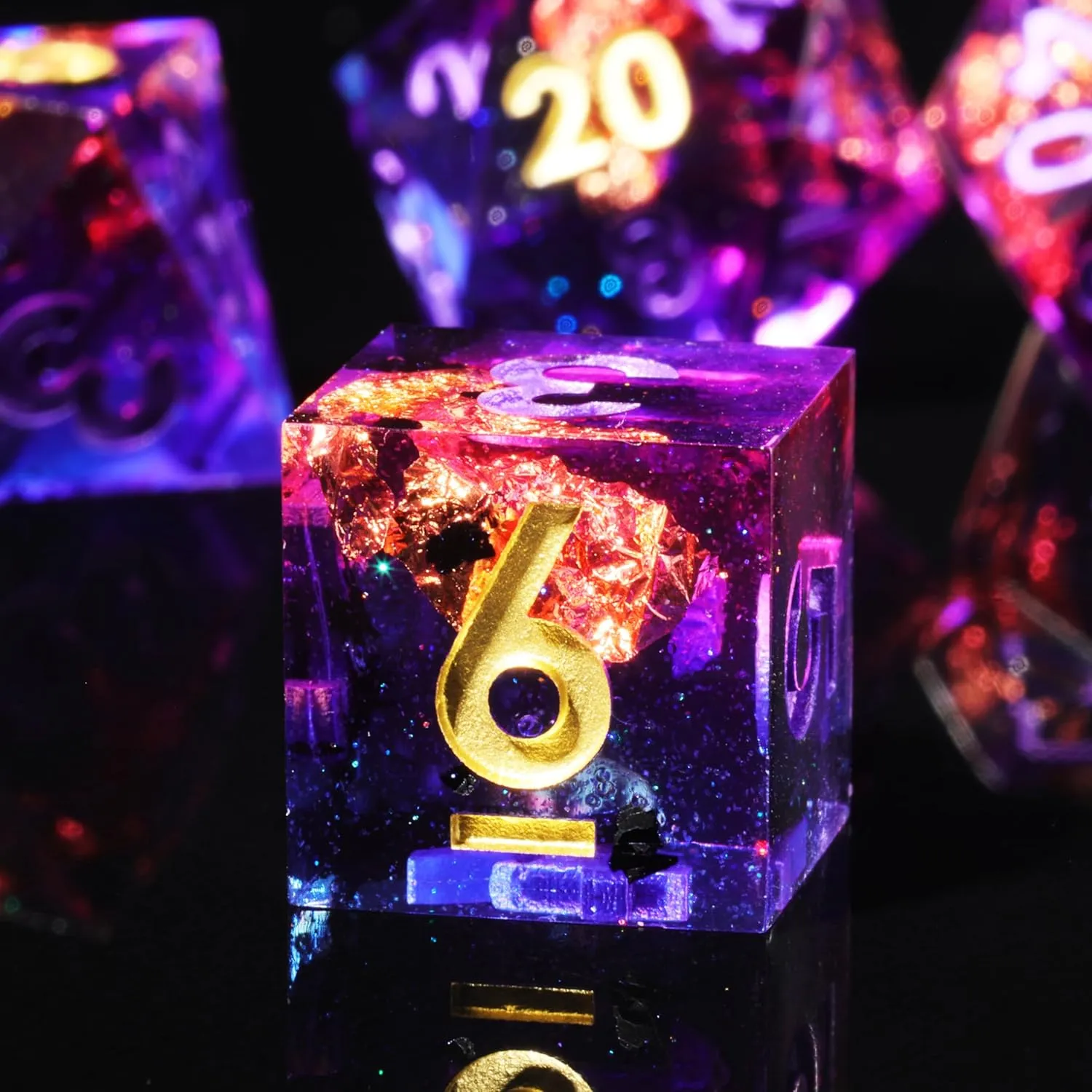 Mini Planet D&D Sharp Edge Polyhedral DND 7Pcs Resin Dice Set for Dungeons and Dragons Handmade Amethyst