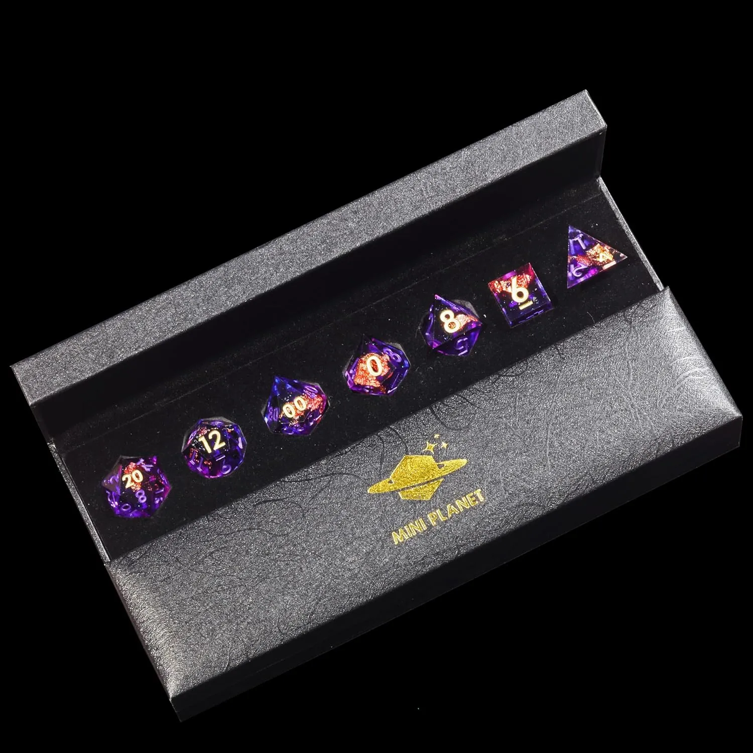 Mini Planet D&D Sharp Edge Polyhedral DND 7Pcs Resin Dice Set for Dungeons and Dragons Handmade Amethyst