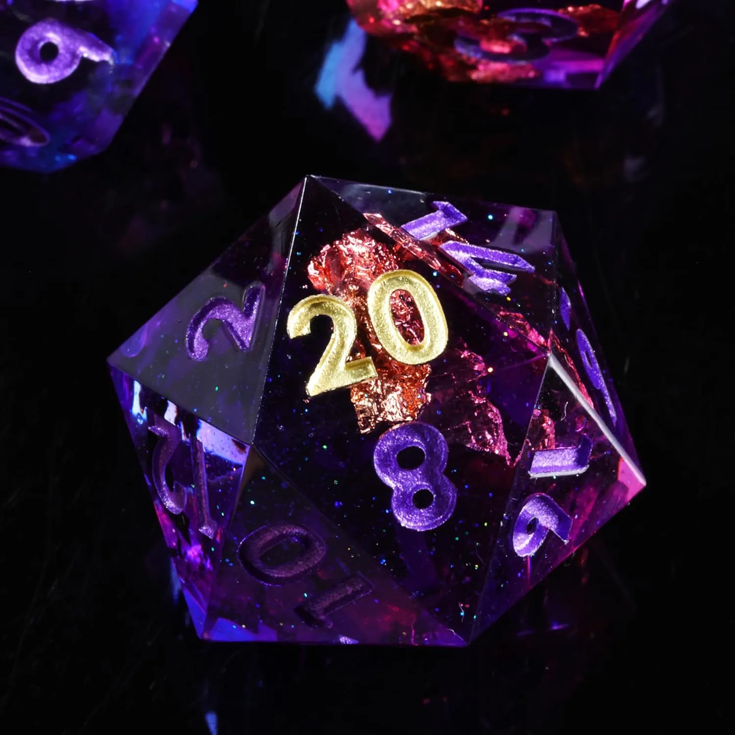 Mini Planet D&D Sharp Edge Polyhedral DND 7Pcs Resin Dice Set for Dungeons and Dragons Handmade Amethyst