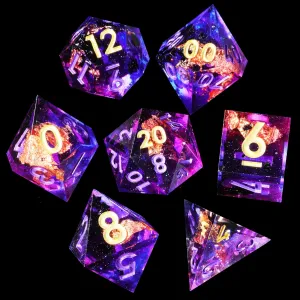 Mini Planet D&D Sharp Edge Polyhedral DND 7Pcs Resin Dice Set for Dungeons and Dragons Handmade Amethyst