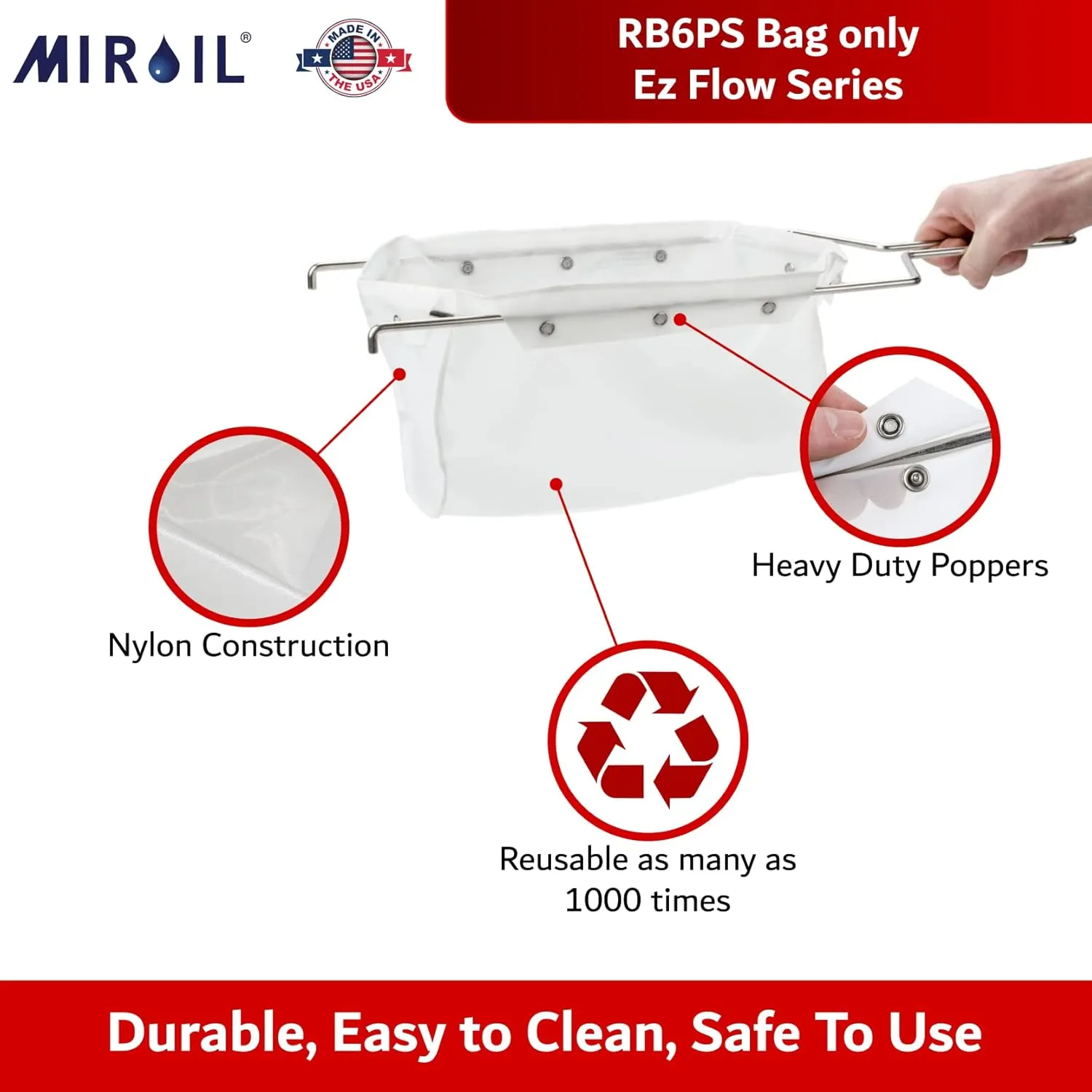 MirOil RB6PS EZ Flow Oil Filter Bag, Maintain Quality & Taste of Fried Foods, Reduce Contaminants, Polish, Extends Life, Hot & Cold Cooking Oil Filter Bag for Kitchen & Restaurant(Frame Sold Separate)