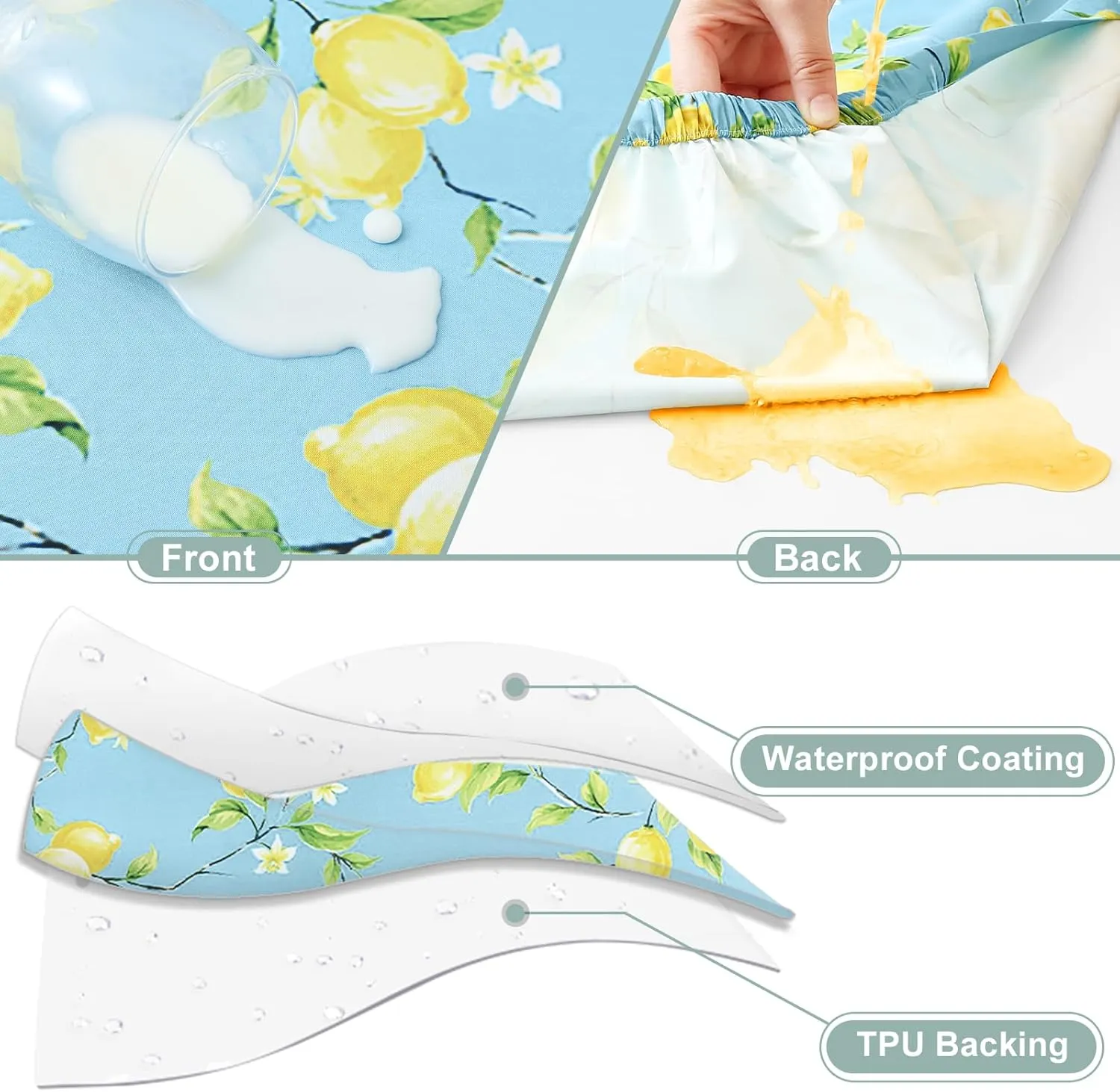 misaya Picnic Table Cover with Bench Cover, Waterproof Elastic Fitted Tablecloth for 6 Foot Tables, Rectangle Washable Polyester Fabric Tablecloths for Picnic, Camping, Outdoor (Lemon, 30" x 72")