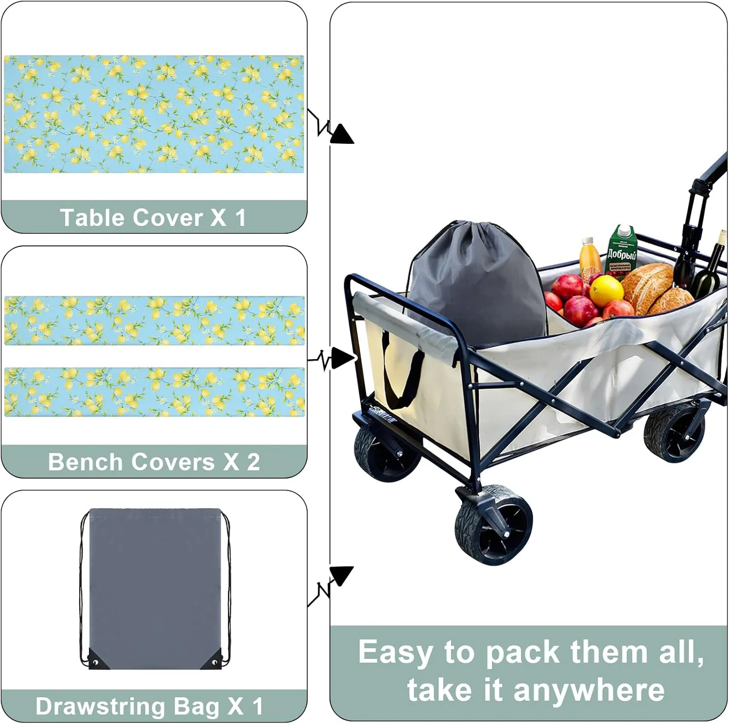 misaya Picnic Table Cover with Bench Cover, Waterproof Elastic Fitted Tablecloth for 6 Foot Tables, Rectangle Washable Polyester Fabric Tablecloths for Picnic, Camping, Outdoor (Lemon, 30" x 72")