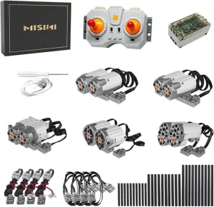 MISINI 50 Pieces Technik Power Functions Set, Including XL/L/M/Servo Motors kit(Shaft Cross), Adjustable Speed Remote Control, 6 Channel Battery Box, MOC Bricks Car Motor