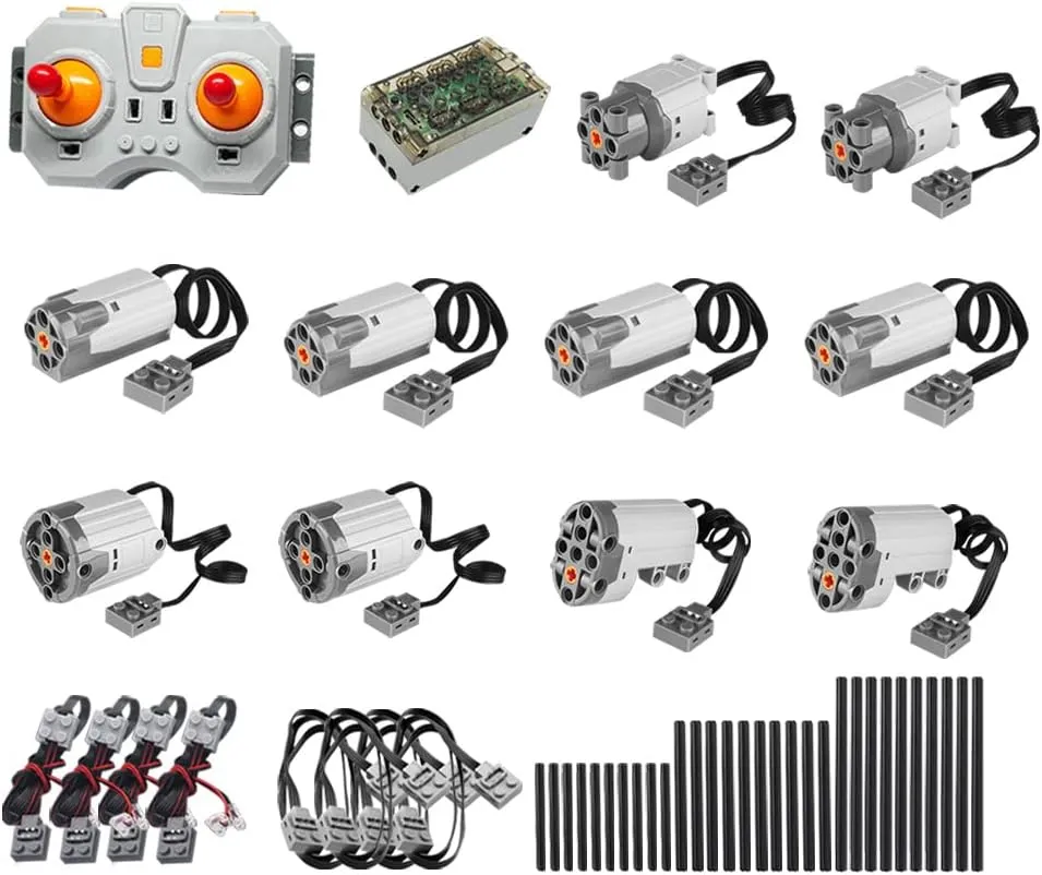 MISINI 50 Pieces Technik Power Functions Set, Including XL/L/M/Servo Motors kit(Shaft Cross), Adjustable Speed Remote Control, 6 Channel Battery Box, MOC Bricks Car Motor