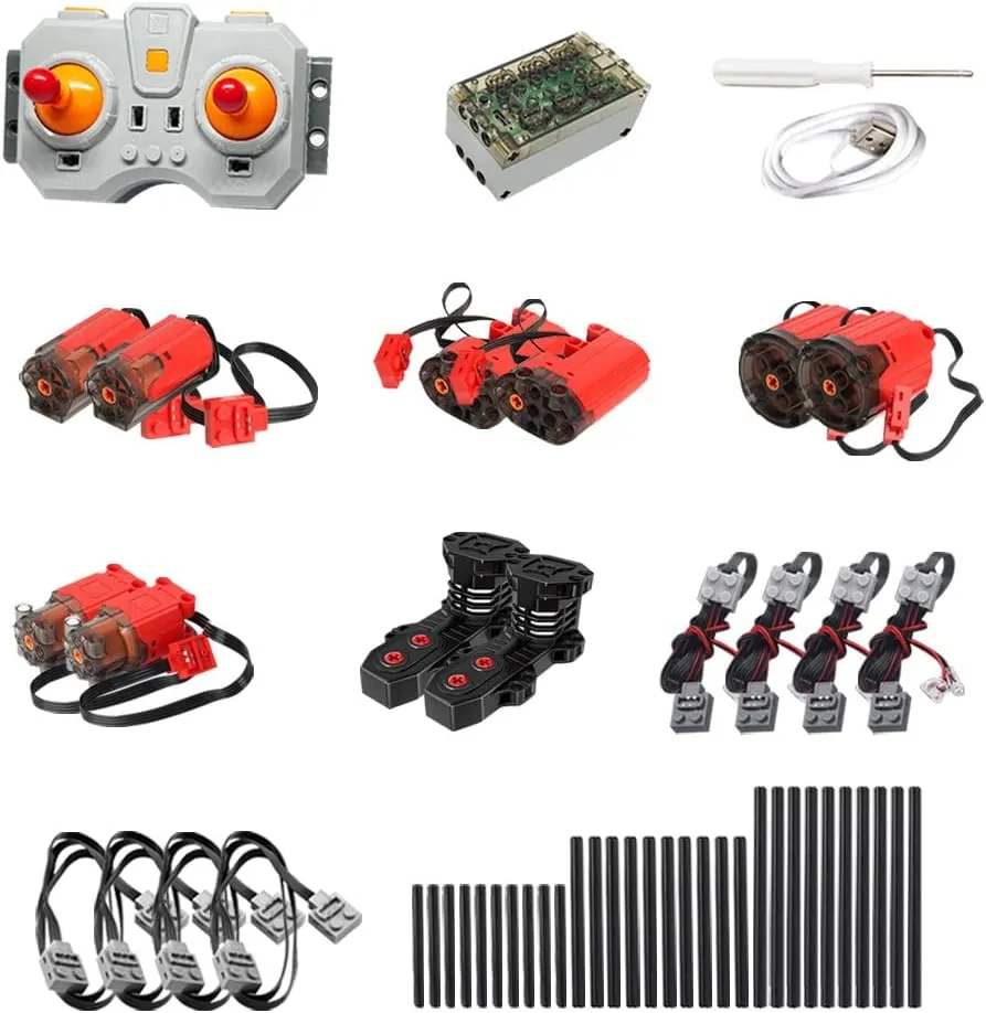 MISINI Red Burst Motors kit,50/pcs Power Functions Set, Including XL/L/M/Servo/Monster Power up Pack, Adjustable Speed Remote Control, 6 Channel Battery Box, MOC Bricks Car Motor