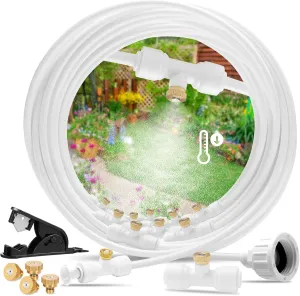 Misters for Outside Patio, Outdoor Water Misting Cooling System with 59FT Misting Line 16 Mist Nozzles Brass Adapter (3/4"), Water Mister for Outside Patio Cooling, Kids Pets Water Playing