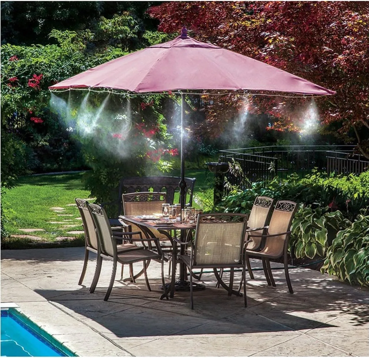 Misters for Outside Patio, Outdoor Water Misting Cooling System with 59FT Misting Line 16 Mist Nozzles Brass Adapter (3/4"), Water Mister for Outside Patio Cooling, Kids Pets Water Playing