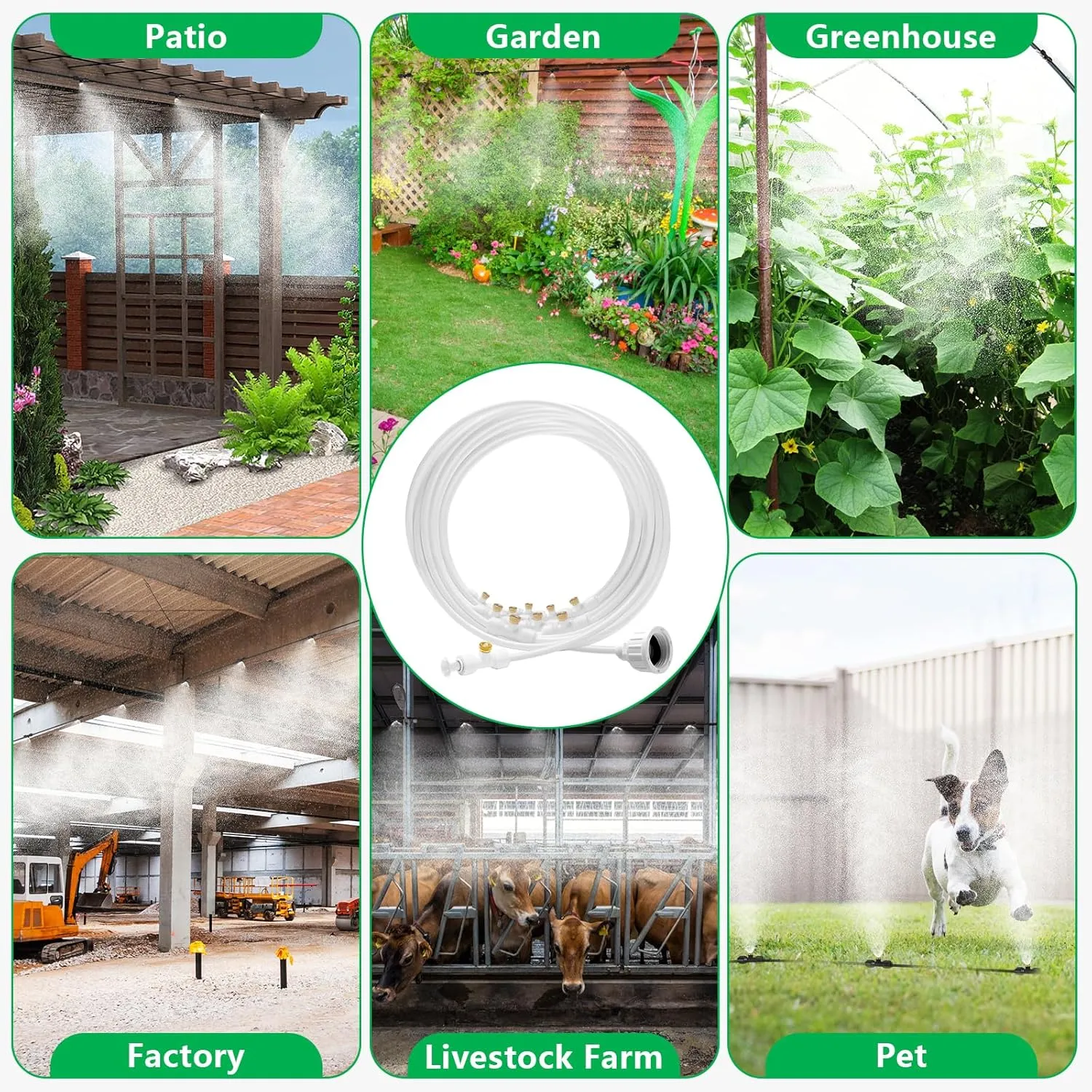 Misters for Outside Patio, Outdoor Water Misting Cooling System with 59FT Misting Line 16 Mist Nozzles Brass Adapter (3/4"), Water Mister for Outside Patio Cooling, Kids Pets Water Playing