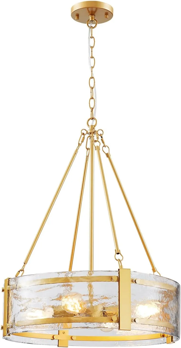 Modern Drum Chandelier for Dining Room, 4-Light Water Glass Pendant Light for Living Room, E26 Socket, D18.3xW16xH64.5
