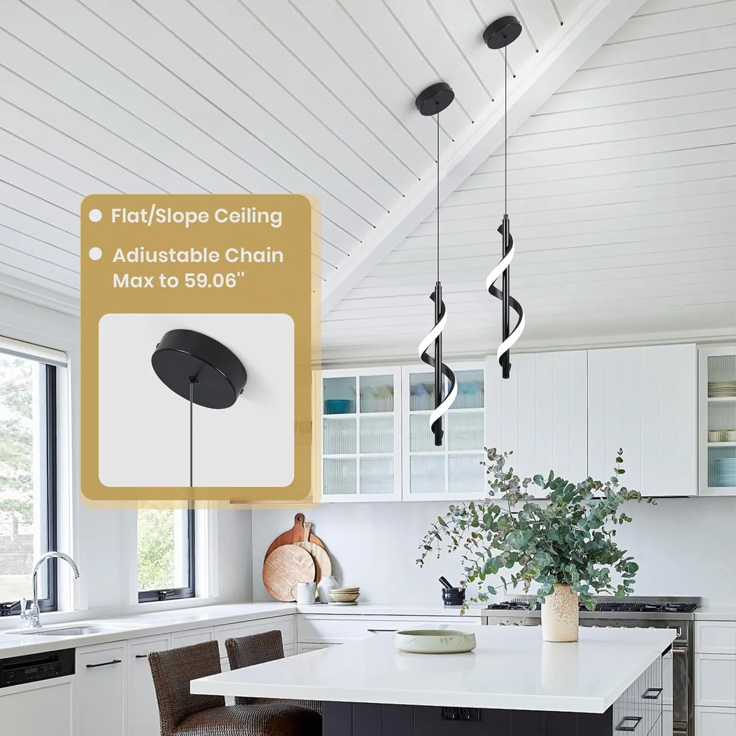 Modern Led Pendant Light Fixtures,6000K Cool White Black Led Pendant Lighting for Kitchen Island,Adjustable Height Hanging Light Fixtures for Kitchen Dining Room Living Room,1 Pack