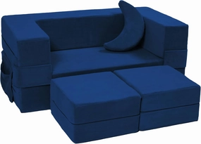 Modular Kids Toddler Couch Foam Armchair for Kids, Convertible Plush Sofa Play Set, Fold Out Sofa Bed (Navy)