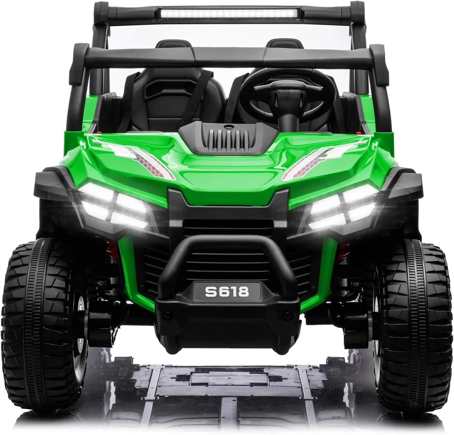 MOLACHI 24V 2 Seater Kids Ride on UTV Car,4WD Battery Powered Electric Vehicle for Kid,Ride On Truck with Remote Control,Safety Belts,3 Speeds,Bluetooth (Green)
