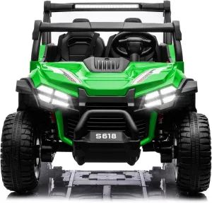 MOLACHI 24V 2 Seater Kids Ride on UTV Car,4WD Battery Powered Electric Vehicle for Kid,Ride On Truck with Remote Control,Safety Belts,3 Speeds,Bluetooth (Green)