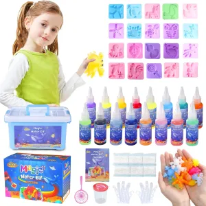 MOMJOY Magic Water Elf Toy Kit - Aqua Fairy Water Gel Kit for Kids with 16 Magic Gel Colors and 20 Shape Molds for Water Pets - DIY Squishy Toys - Perfect Birthday Gifts for Girls and Boys Ages 3 