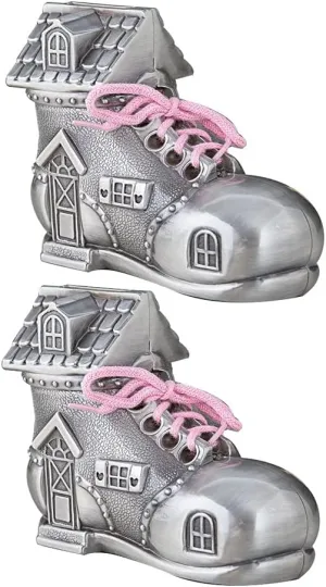 Money Banks for Kids Shoe Shape Piggy Bank Reusable Coin Bank with Stopper Real Laces Decoration Ancient Tin Color Money Box for Kids Adult Desktop Money Bank Counter (Color : 2pcs)
